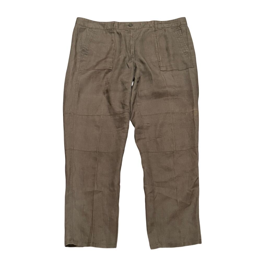 LOFT 100% Linen Brown Straight Leg Pants High Rise Utility Coastal Breathable 14